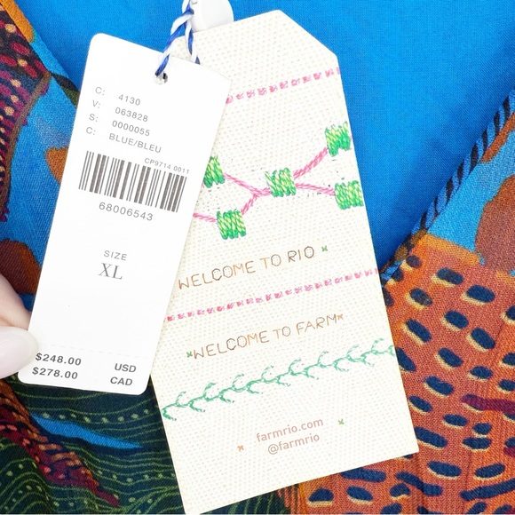 Anthropologie Farm Rio Puff Sleeve Multi Color Blue Floral Maxi Dress, XL NWT - Picture 11 of 16